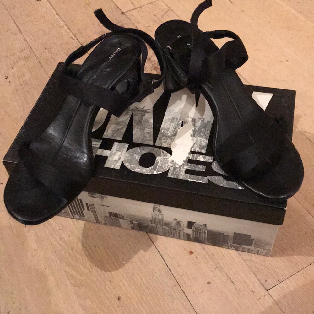 Black DKNY satin heels size: 6.5 2 band sling 65mm
